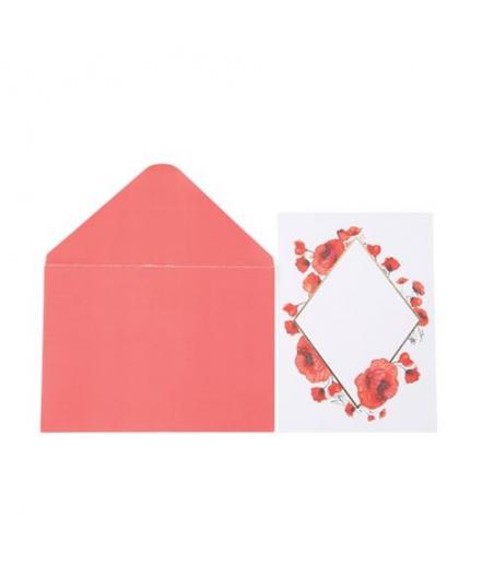 10 Invitations - Carte de voeux Poppy Love Coquelicot Rouge Aquarelle et Or
