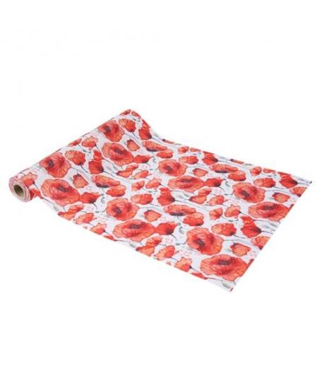 Chemin de Table Poppy Love Tissu Blanc Coquelicot Rouge Aquarelle
