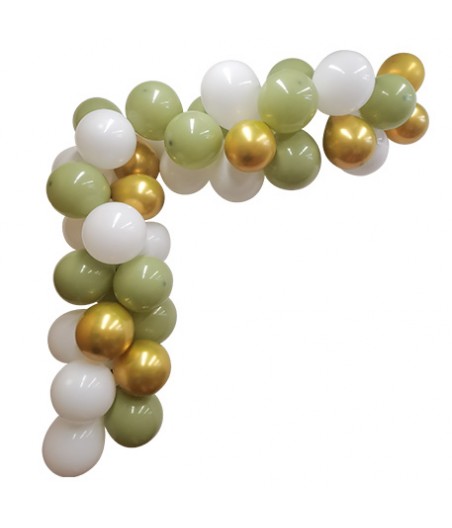Kit Arche de 40 Ballons La Greenery Vert de Gris, Blanc et Or
