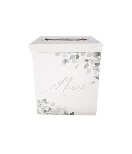 Urne mariage  "Merci" Jardin Botanique Vert Sauge et Blanc