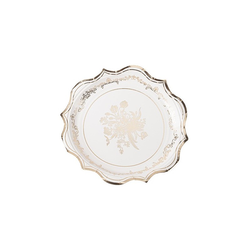 8 Assiettes Vintage Carton Blanc et Or