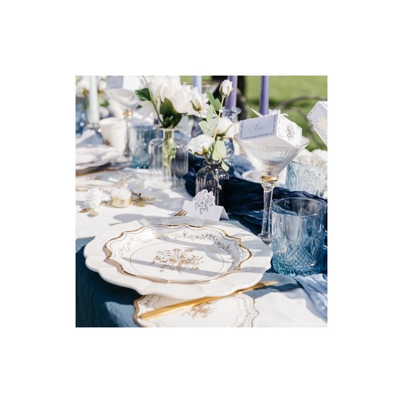 8 Assiettes Vintage Carton Blanc et Or