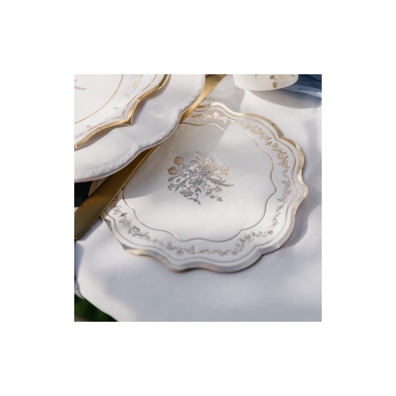 16 Serviettes Vintage Carton Blanc et Or  3 Plis