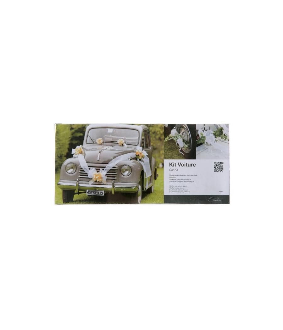 kit déco voiture mariage bordeaux avec rubans et fleurs