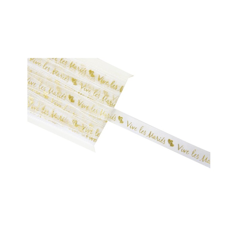 Ruban organza impression métal Vive les mariés 5 m OR