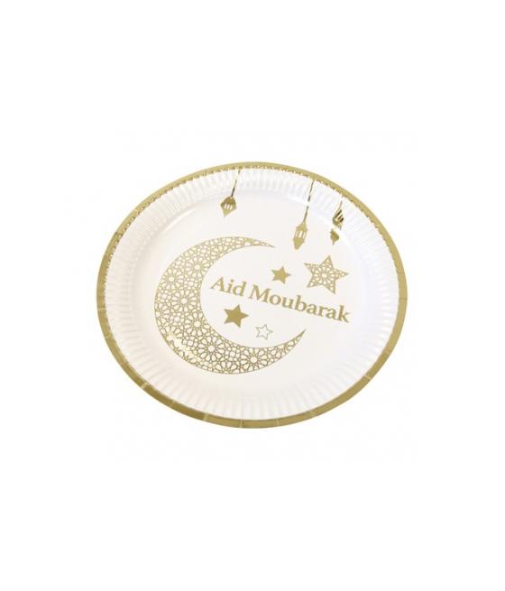 Assiettes GM carton "AID MOUBARAK" impression métallisée 23cm - 300g (x 6)