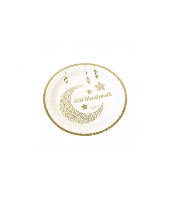 Assiette PM carton "Aid Moubarak "Impression métallisée 18cm - 300gr (x 6)