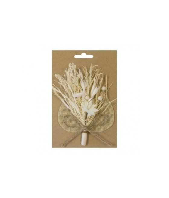 FLEURS SECHEES SUR FEUILLE EN TISSU AVEC CORDE SUR CARTE B