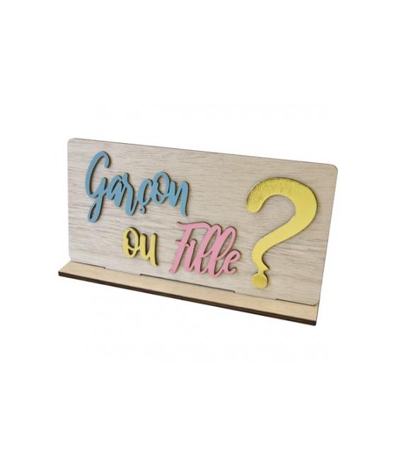 CENTRE DE TABLE "GENDER REVEAL" EN BOIS SUR SOCLE