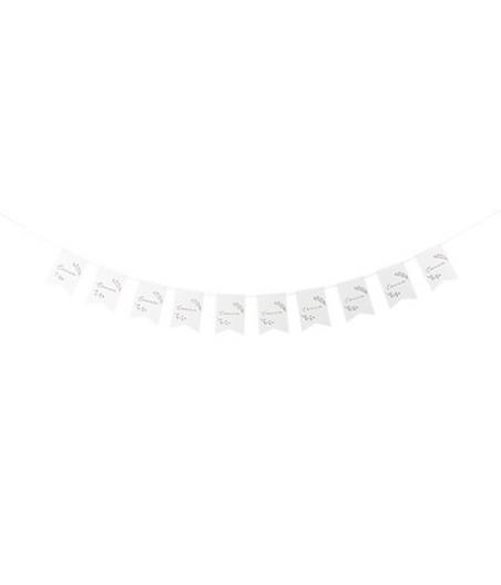 Guirlande "Communion" Blanc et Or 3,50m - 10 Fanions et Ruban Satin Blanc