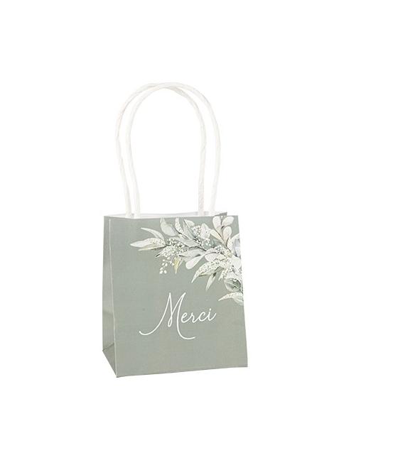 6 Sacs "Merci" Greenery Vert de Gris et Blanc