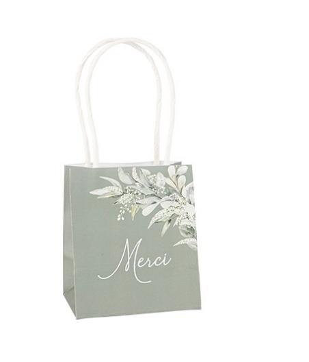 6 Sacs "Merci" Greenery Vert de Gris et Blanc