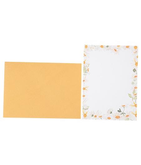 10 Invitations Cartes de Vœux Daisy Ocre, Blanc et Vert avec Enveloppes Ocre