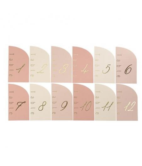 12 Marque-Tables Curve Nude, Blush, Terracotta et Or