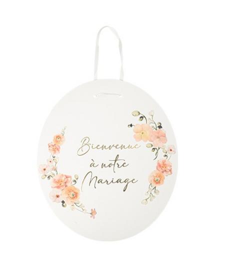 Panneau « Bienvenue à notre Mariage » Peachy Rose, Pêche et Or