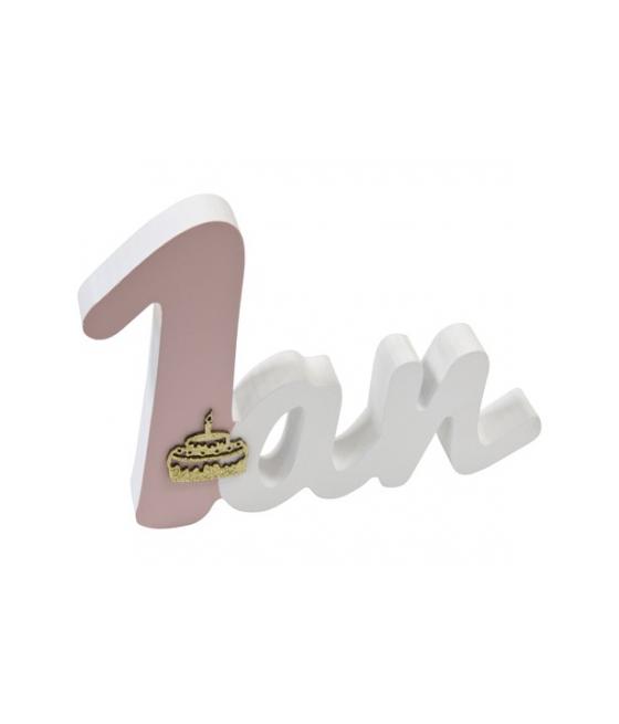 Centre de table "1 AN " en bois Rose