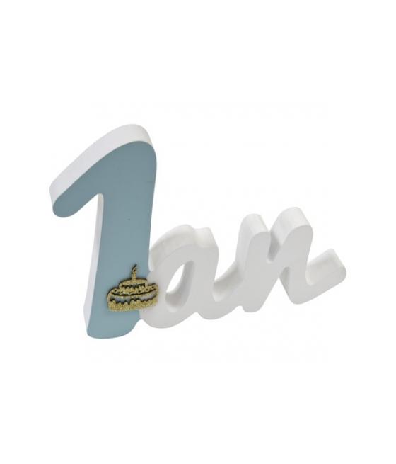 Centre de table "1 AN "en bois ciel