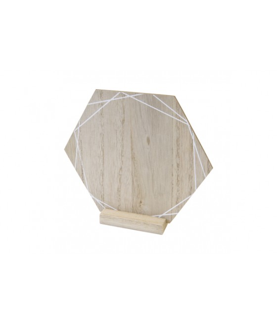 Centre de table hexagonal avec graphique blanc recto verso en bois