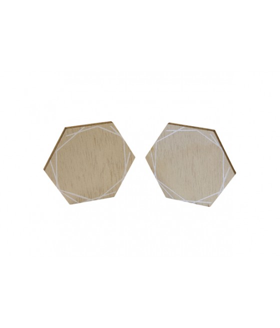 Marque place hexagonal avec graphique blanc sur support en bois (x 2)
