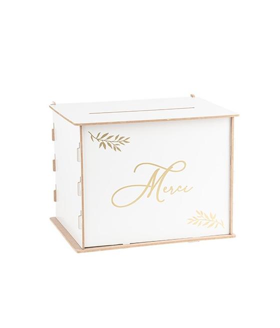 Urne "Merci" en Bois, Blanc et Or