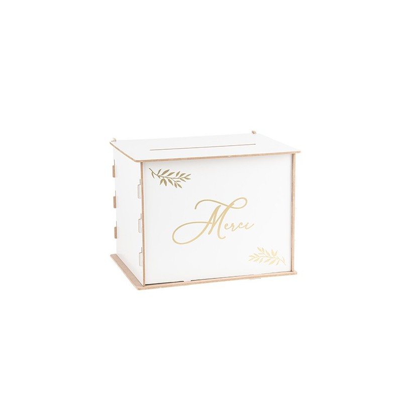 Urne "Merci" en Bois, Blanc et Or