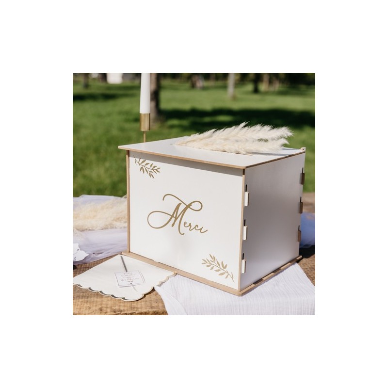 Urne "Merci" en Bois, Blanc et Or