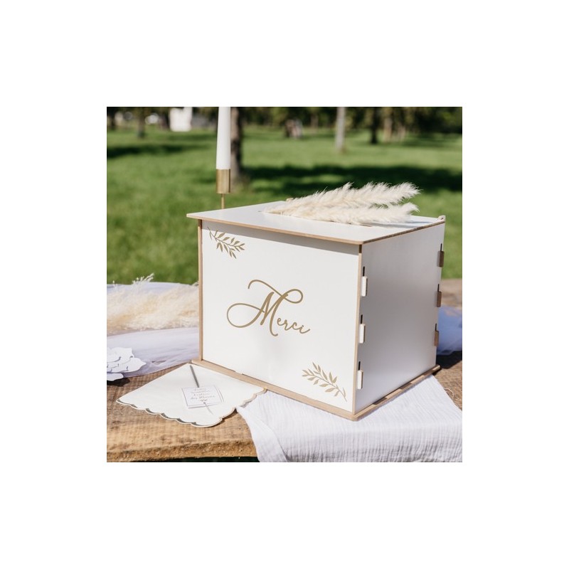 Urne "Merci" en Bois, Blanc et Or