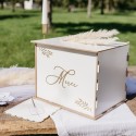 Urne "Merci" en Bois, Blanc et Or