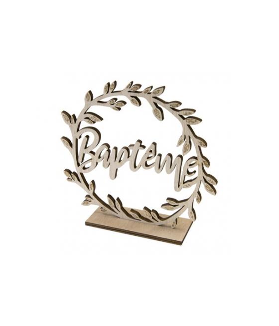 Baptême décor de table rond en bois sur socle