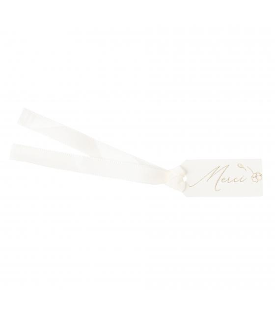 10 Étiquettes "Merci" Baptême Crème et Or  et Ruban Satin Crème