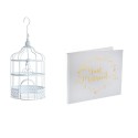 Pack Urne cage blanche + Livre d'or Mariage Blanc et Or