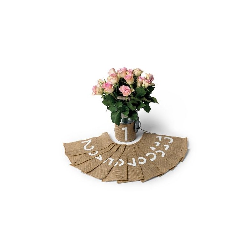 Marque-Tables De 1 À 12 En Jute floqué blanc 23x10.5cm