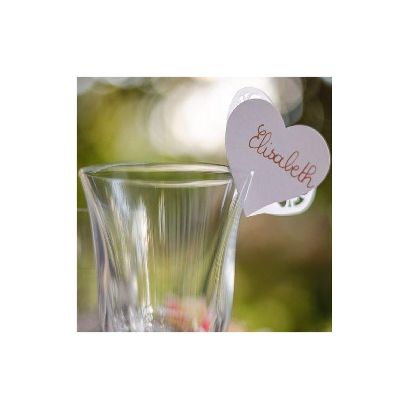 10 Marque-Verres Cœurs Dentelés Blanc