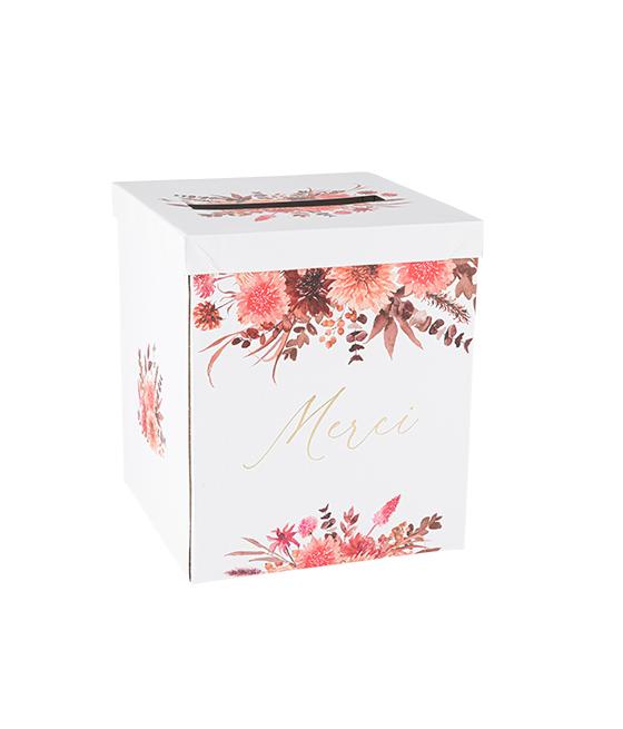 Urne "Merci" Time to Disco Carton Terracotta, Framboise et Or 21x25cm