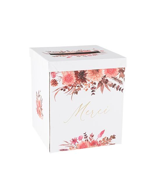 Urne "Merci" Time to Disco Carton Terracotta, Framboise et Or 21x25cm