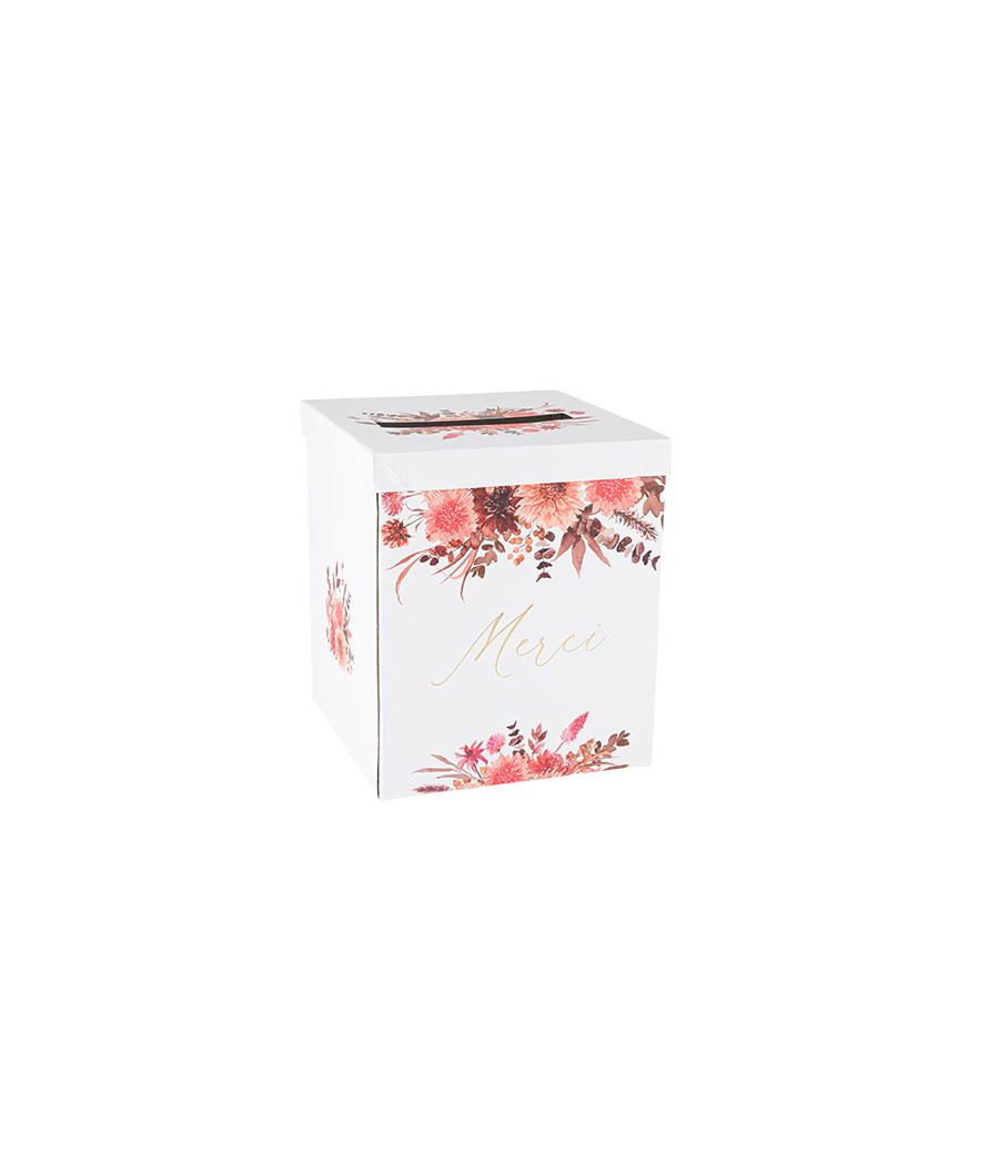 Urne "Merci" Time to Disco Carton Terracotta, Framboise et Or 21x25cm