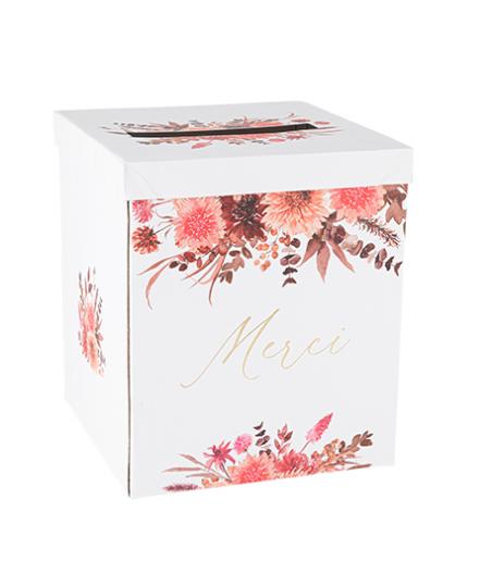 Urne "Merci" Time to Disco Carton Terracotta, Framboise et Or 21x25cm