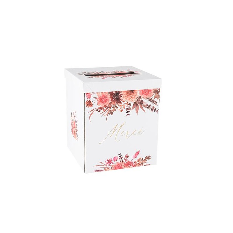 Urne "Merci" Time to Disco Carton Terracotta, Framboise et Or 21x25cm