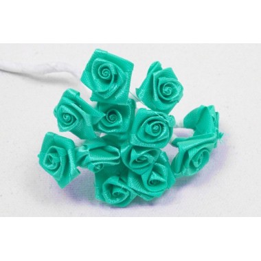 Mini roses en satin Jade (x72)