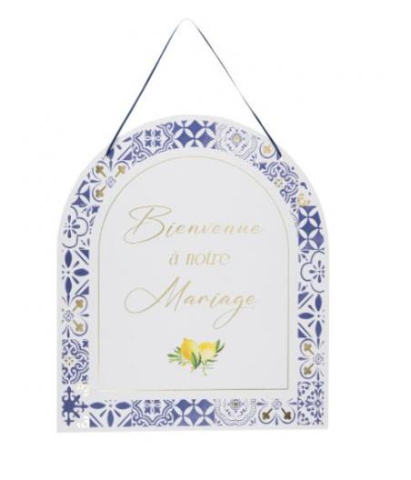 panneau bienvenue mariage dolce vita bleu roi blanc or