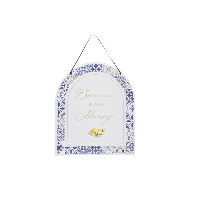 panneau bienvenue mariage dolce vita bleu roi blanc or