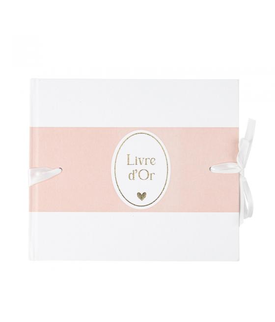 livre or bapteme carton rose blanc or