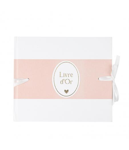 livre or bapteme carton rose blanc or