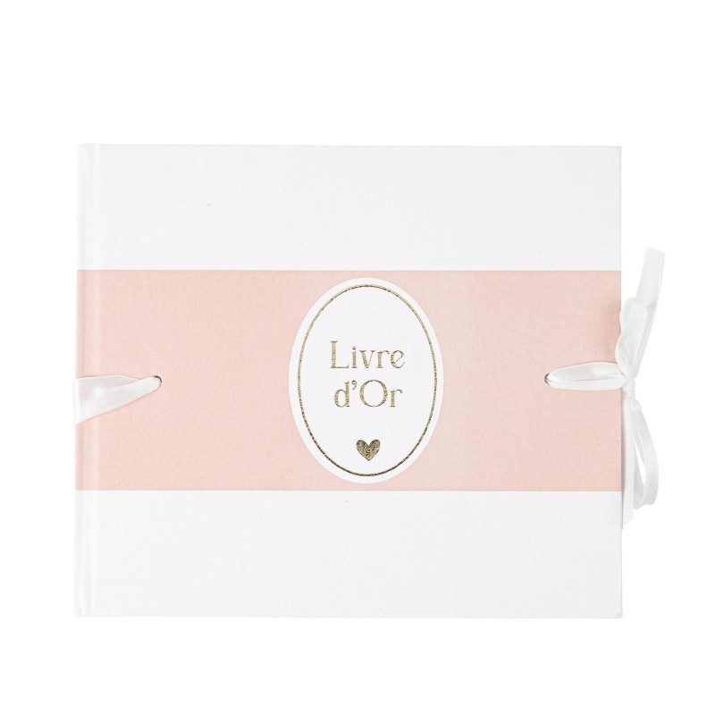 livre or bapteme carton rose blanc or