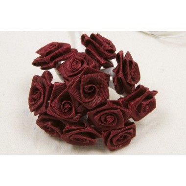 Mini-roses en satin Bordeaux X72