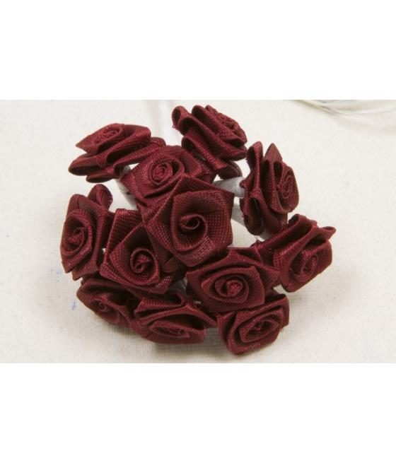 Mini-roses en satin Bordeaux X72