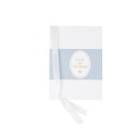10 livrets ceremonie bapteme bleu orage blanc or ruban
