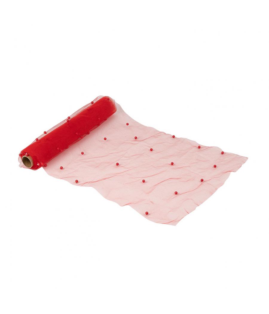 chemin de table organza perles rouge