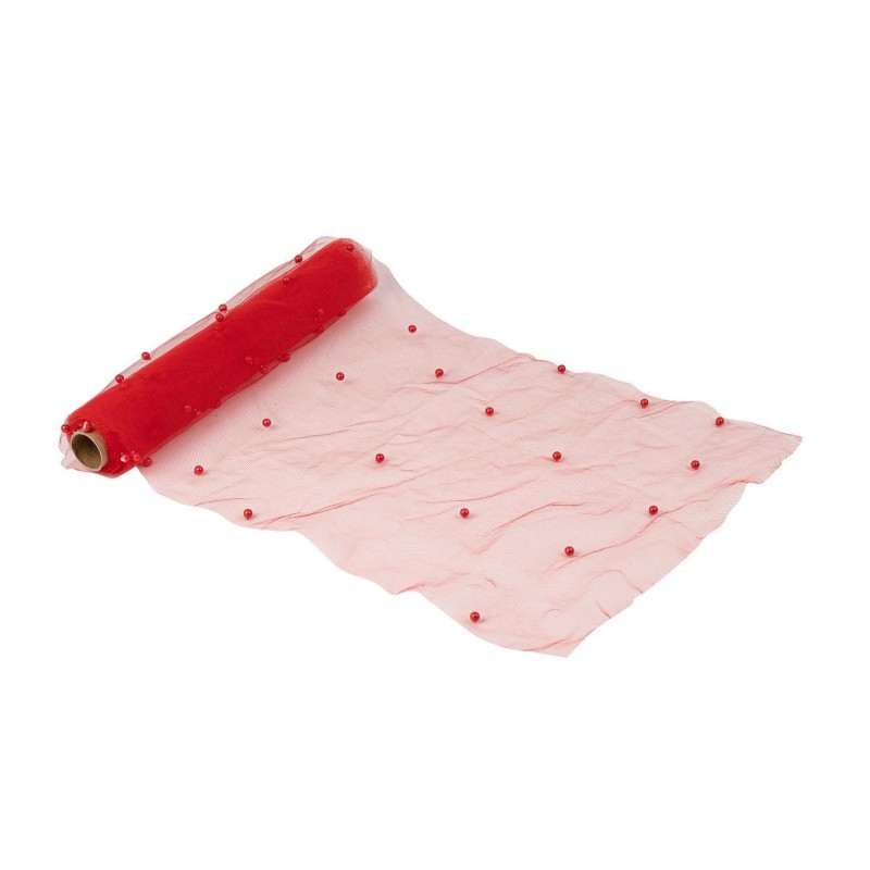 chemin de table organza perles rouge