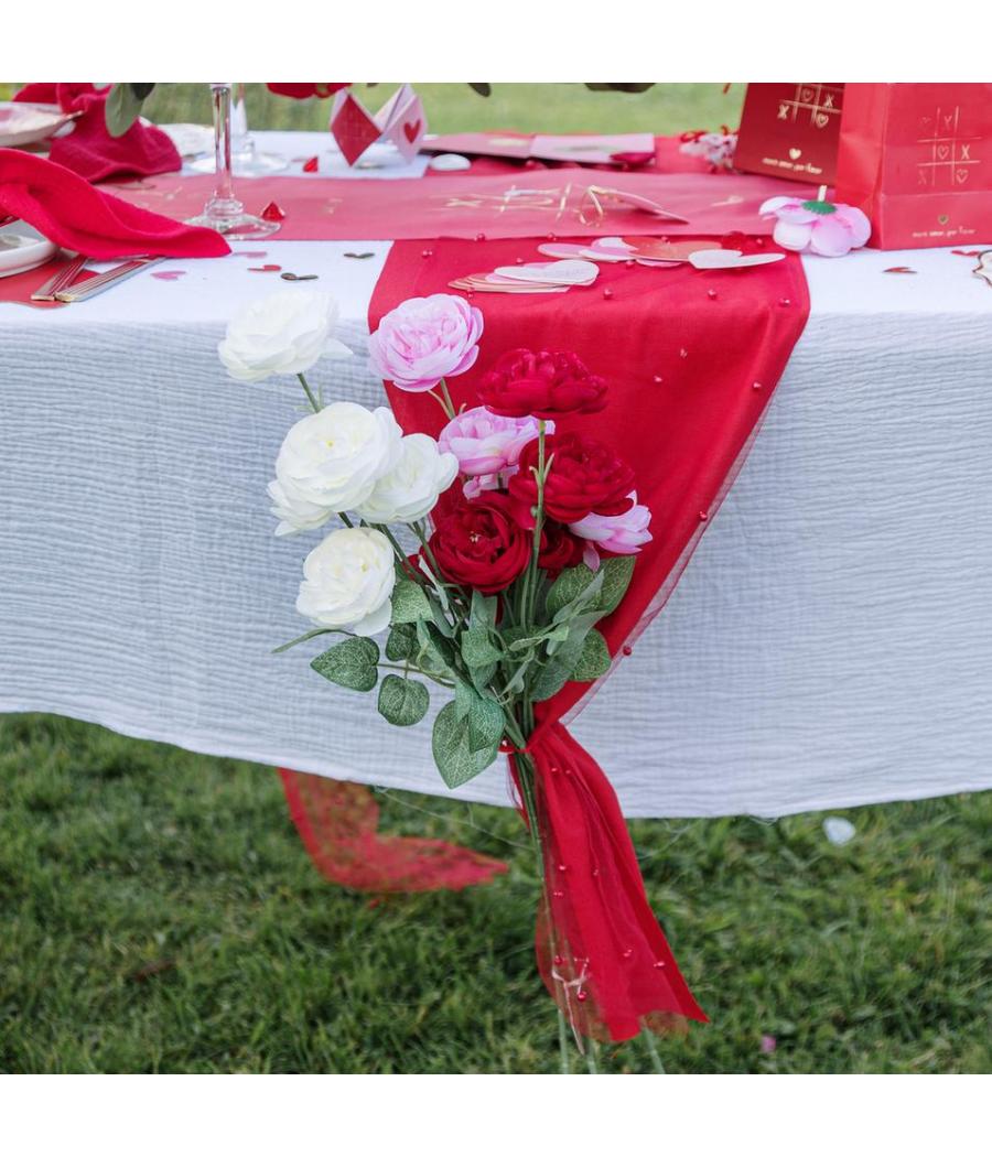 chemin de table organza perles rouge